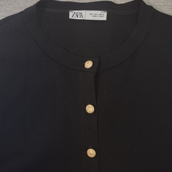 Zara Preppy Black  Knit Cardigan with Gold Buttons - Picture 4 of 6